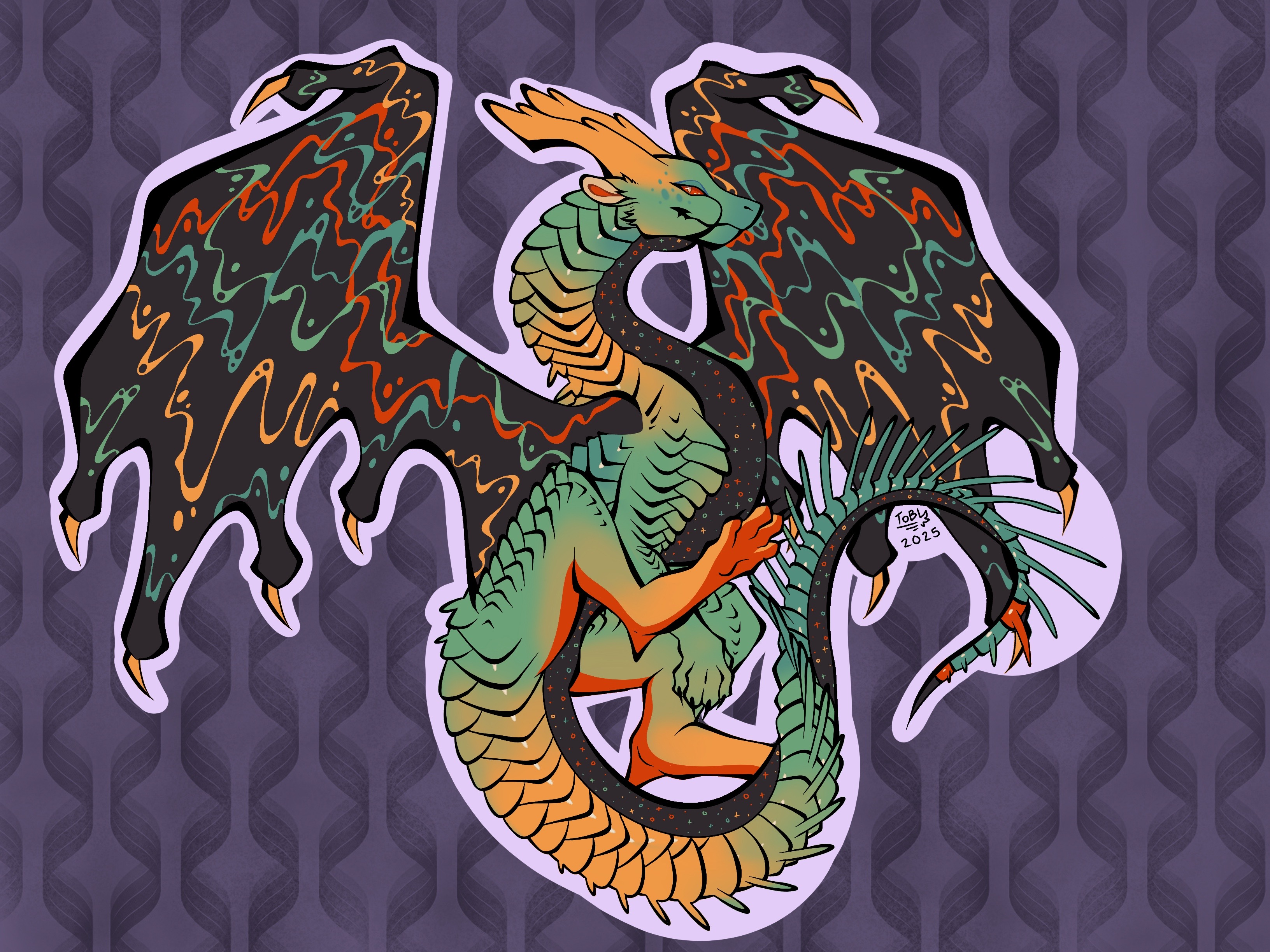 stripey colorful dragon art